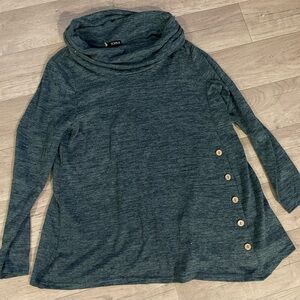 Storybuk teal button cowl neck tunic sweater READ